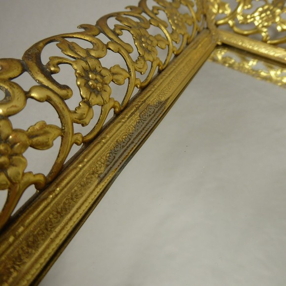 Vintage 16x11 Ornate Gold Mirrored Vanity Tray - Picture 9 of 10